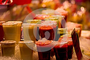 Iced fruit juices at a Barcelona market
