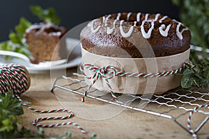 Iced Gingerbread Bundt Cake with Christmas Holiday Decor