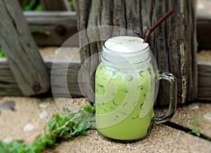 Iced green tea and milk is delicious