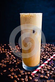Iced Irish Coffee with Coffee Ice Cubes and Paper Straws