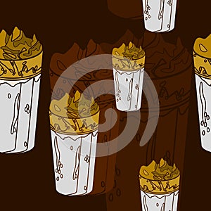 Iced Korean Dalgona Coffee Vector Illustration With Dark Background Seamless Pattern