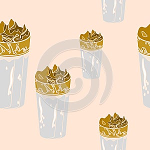 Iced Korean Dalgona Coffee Vector Illustration Seamless Pattern