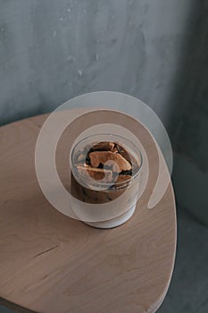 Iced latte Coffee with dalgona. Trendy Korean coffee.