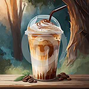 Plastic cup with cold coffee