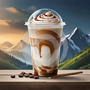 Plastic cup with cold coffee