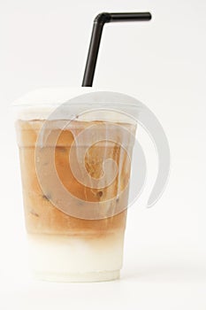 Iced latte in takeaway cup