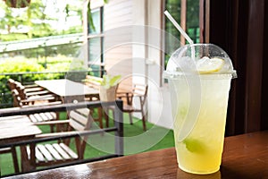 Iced lemon with honey and mint drink. Herbal beverage for refreshing