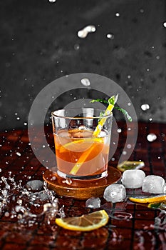 Iced lemon tea in motion concept.