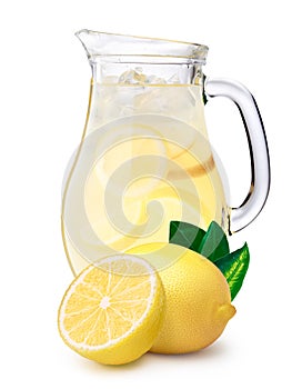 Iced lemonade pitcher with lemons photo