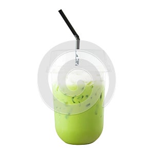 Iced Macha Green Tea Coffee with milk isolated white background