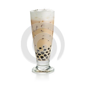 Iced milk tea with bubble frappucino isolated on white background