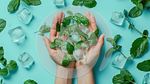 Iced Mint Refresh A Visual Feast of Coolness on Blue Background to Revitalize Your Senses