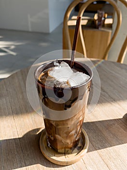 Iced mocha on wooden table