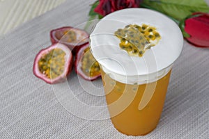 Iced passion fruit background topping with cream cheese