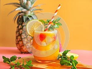 Iced pineapple juice on summer season.