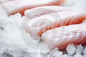 Raw cod fish fillets with ice
