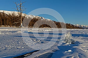Iced shoreline of Khovsgol lake photo