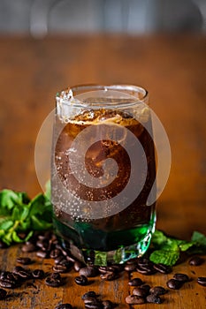 iced sparkling americano with mint syrup