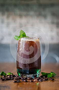 iced sparkling americano with mint syrup