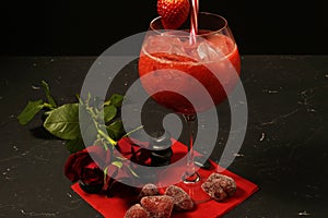 Iced strawberries in crush with gin