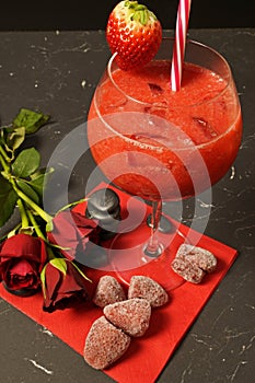 Iced strawberries in crush with gin