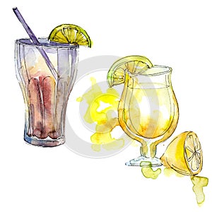 Iced tea and fresh from pineapple bar party cocktail drink. Nightclub isolated icon sketch drawing.