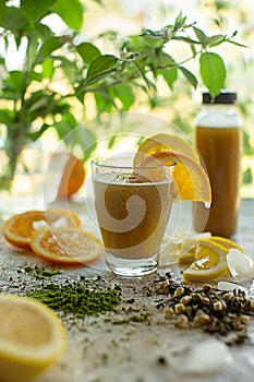 Iced tea with honey, jasmine and citrus fruits