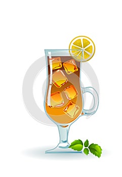 Iced tea with lemon and mint.