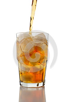 Iced Tea Pouring over Ice