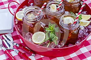 Iced Teas in Mason Jars on Ice