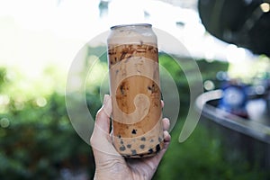 Iced Thai milk tea with bubble pearls