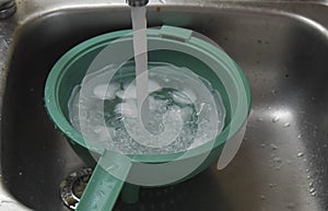 Iced water, cold water with ice cubes