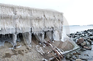 Iced wavebreaker in Darlowo Poland