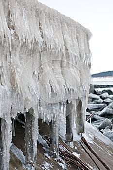 Iced wavebreaker in Darlowo Poland