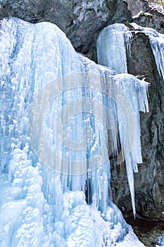 Icefall on a rock wall.