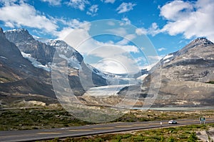 Icefields Parkway and Athabasca glacier in Jasper National park, Rocky Mountains, Alberta Canada
