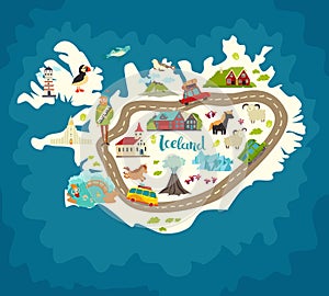 Iceland abstract map, handdrawn vector illustration