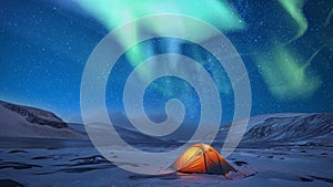 Iceland Aurora Above Tent Night Skies Time Lapse Pan L Generative AI