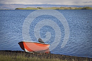 Iceland: Boat in Myvatn lake photo