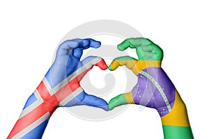 Iceland Brazil Heart, Hand gesture making heart