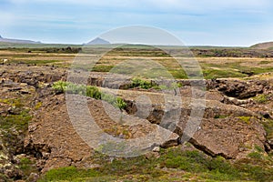 Iceland Caked Lava field landscape under a blue summer sky