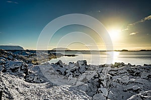 Iceland Christmas Landscape mountains sunlight water frozen refl