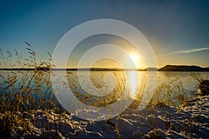 Iceland Christmas Landscape mountains sunlight water frozen refl