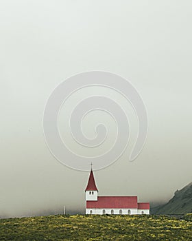 Iceland Church of Vik, Panorama Reyniskirkja Chruch.