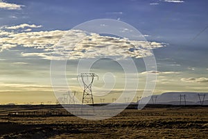 Iceland electric power grid shot at sunset