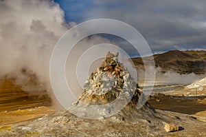 Iceland, Europe, Hervir Geyser Valley enters the Golden Ring of the Iceland tourist route, amazing and unearthly landscape photo