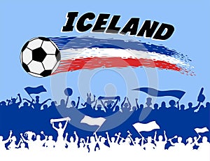 Iceland flag colors with soccer ball and Icelander supporters si