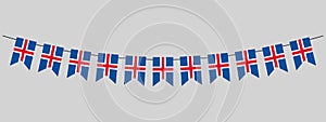 Iceland flag garland, pennants on a rope for party, carnival, festival, celebration, National Day of Iceland, bunting