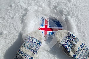 Iceland flag in the snow.