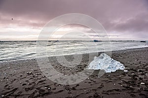 Iceland glacial lake ice beach.